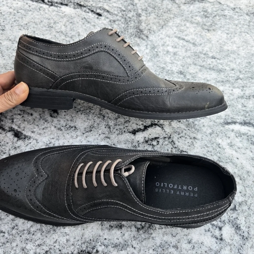 Perry Ellis Portfolio Welton Dress Shoes Men's Size 9 M Charcoal Gray